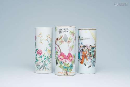 Three various Chinese famille rose and qianjiang cai hat sta...
