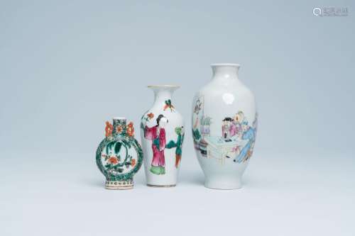 Two Chinese famille rose vases with figures in a garden and ...