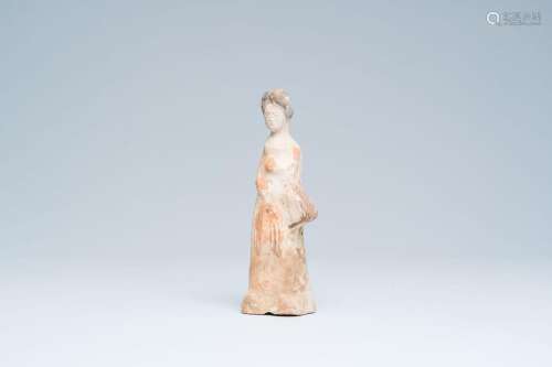 A Chinese polychrome painted pottery figure of a lady, Tang<...