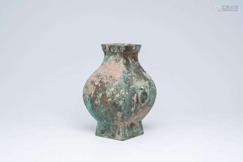 A Chinese bronze 'fanghu' vase with taotie masks, Han<br />
...
