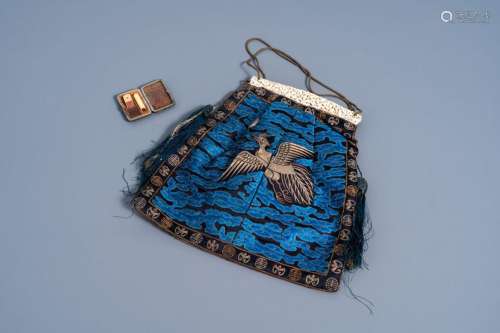 Two Chinese embroidered silk rank badges converted into a ba...