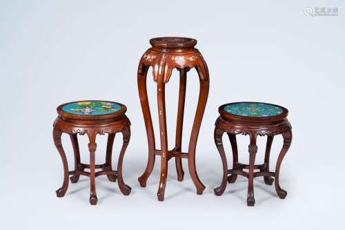 Three Chinese wood stands, one of which inlaid with mother-o...