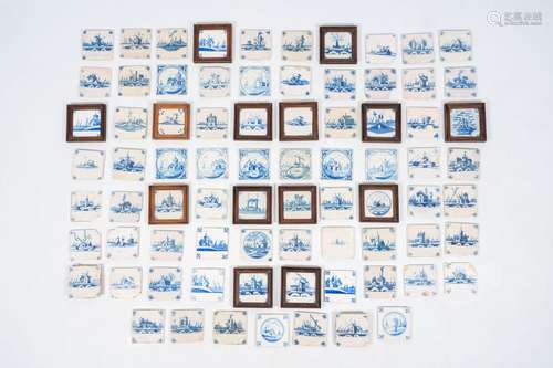 77 blue and white Dutch Delft tiles with landscapes, 18th/19...