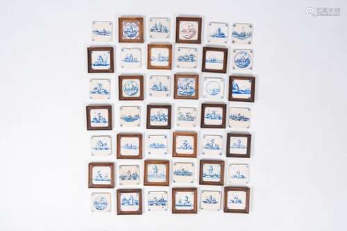 42 blue and white Dutch Delft tiles with mainly shepherds an...