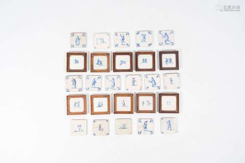 26 blue and white Dutch Delft tiles with large figures and c...