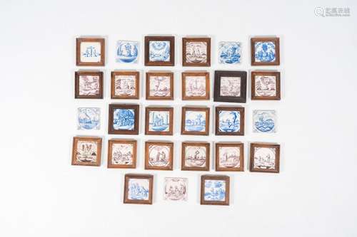 27 blue and white and manganese Dutch Delft tiles with bibli...