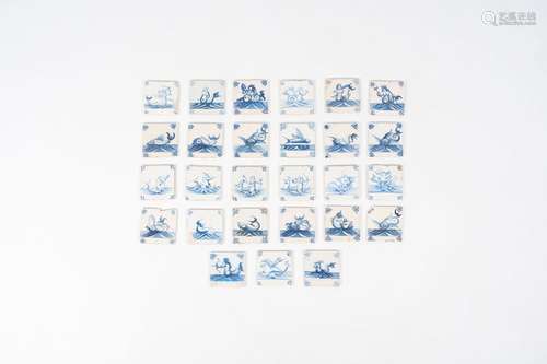 27 blue and white Dutch Delft tiles with sea monsters, 17th/...