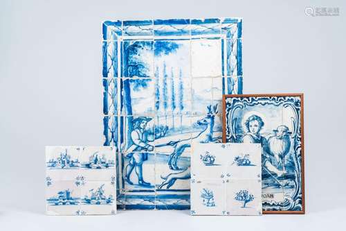 Two blue and white Portuguese tile murals and two sets of fo...