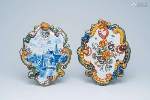 Two Dutch Delft mixed technique plaques with a village view ...