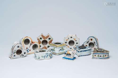Ten polychrome French faience inkwells, 18th/19th C.<br />
H...
