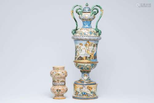 A large Italian maiolica vase and an albarello, 19th C.<br /...