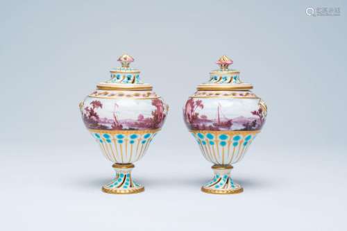A pair of polychrome and gilt pot-pourri vases and covers in...