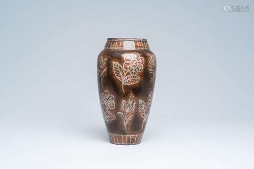 A Boch Keramis vase with polychrome floral design, La Louvie...