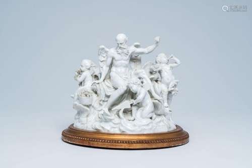 A white glazed porcelain Meissen group with Chronos surround...