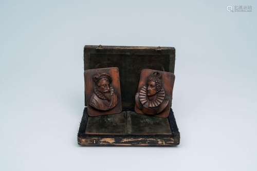 A pair of wood reliefs depicting Elizabeth I of England and ...