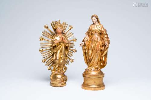 Two gilt and polychromed wood sculptures of Mary, 18th C.<br...