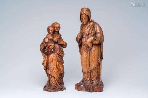Two wood sculptures of the Madonna with Child, 17th/18th C.<...