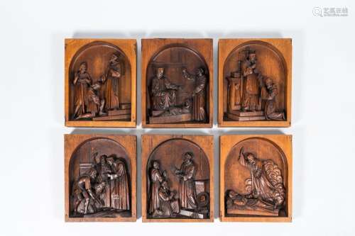 Six various carved wood reliefs depicting scenes from the li...