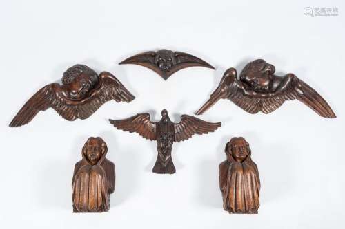 A varied collection of six carved oak religious sculptures, ...