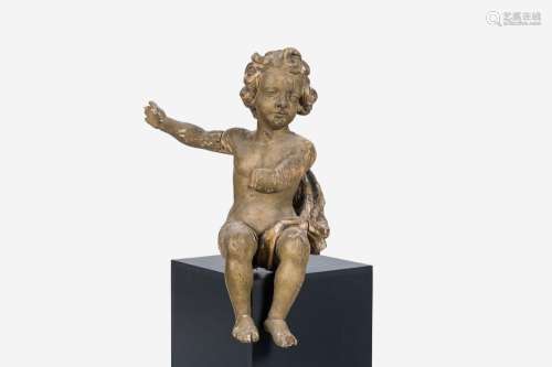 A Flemish carved and patinated wood angel, 18th C.<br />
H c...
