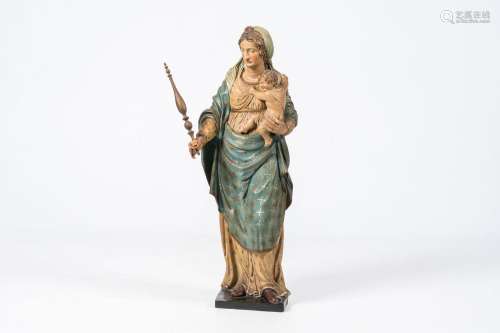 A Flemish carved and polychrome painted wood Madonna and Chi...