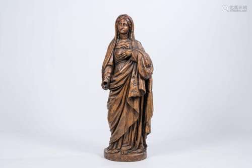 A large wood sculpture of a Madonna, 17th/18th C.<br />
H 98...