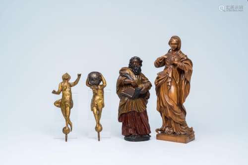 Four various wood sculptures, including a walnut Madonna, 18...