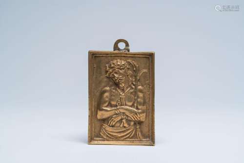 A Flemish or Spanish brass 'Ecce Homo' plaque, 17th C.<br />...