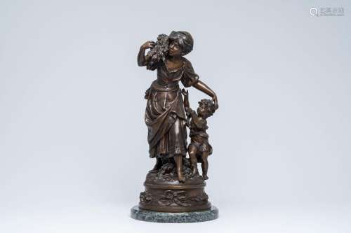 Auguste Moreau (1834-1917): Wood gatherer with child, patina...