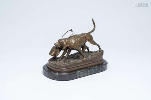 Alfred Dubucand (1828-1894): Two hunting dogs, patinated bro...