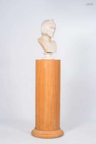 An Italian marble bust of Dante Alighieri on a modern wood s...