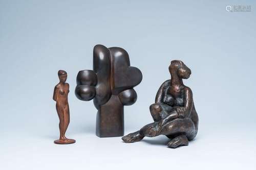 School of the 20th C.: Three patinated bronze and metal scul...