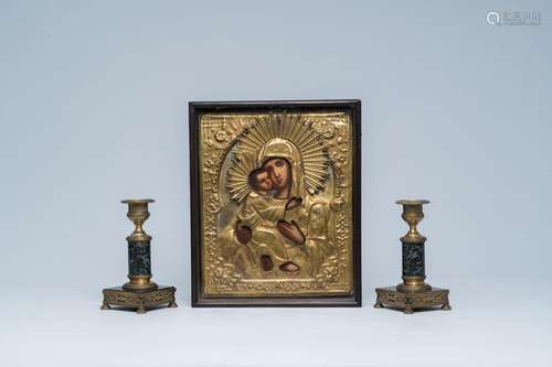 A pair of fine French gilt bronze and vert de mer marble can...