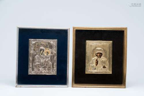 Two orthodox icons with (partly) gilt oklad or rizza, 'Mothe...