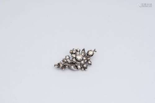 A silver blossom branch-shaped brooch set with diamonds, 19t...