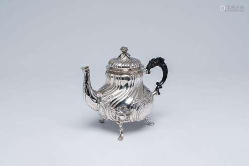 A Belgian silver Louis XV style teapot and cover with apocry...