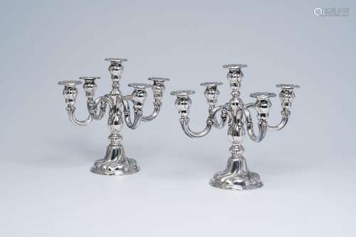 A pair of Belgian silver Louis XV style candlesticks, 830/00...