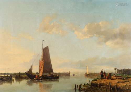 HERMANUS KOEKKOEK THE YOUNGER (1836-1909). FIGURES AND BOATS...