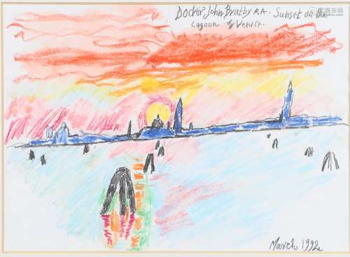 JOHN BRATBY, RA (1928-1992). SUNSET ON THE LAGOON OF VENICE....