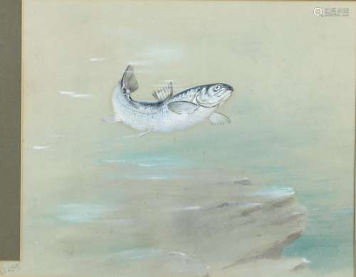 GEORGE EDWARD LODGE (1860-1954). A LEAPING SALMON. (d)