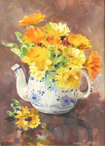 ANNE COTTERILL (1933-2010). MARIGOLDS IN A TEAPOT. (d)