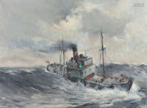 ALAN J. BOWYER (1902-1986). A FISHING TRAWLER IN HEAVY SEAS.