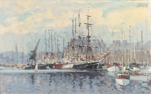 JOHN NEALE (CONTEMPORARY). MOORED VESSELS AT ROYAL GREENWICH...