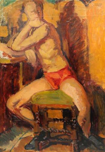 DUNCAN GRANT (1885-1978). SEATED MAN IN BOXING SHORTS. (d)