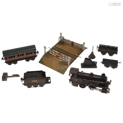 GEBRUDER BING 0 GAUGE STEAM LOCOMOTIVE, MARKLIN COACH, TENDE...