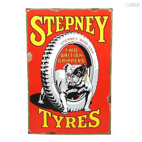 VINTAGE ENAMEL PICTORIAL SIGN - STEPNEY TYRES.