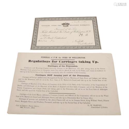 DUKE OF WELLINGTON - FUNERAL TICKET 1852 & REGULATIONS F...