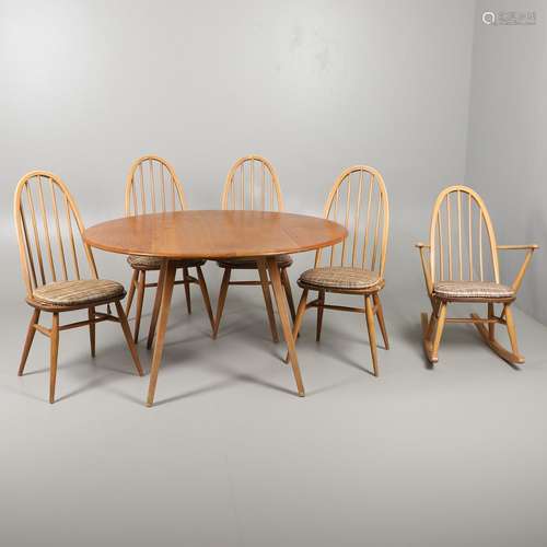 ERCOL DROP FLAP TABLE & FOUR DINING CHAIRS, & A ROCK...