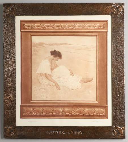 LARGE ARTS & CRAFTS COPPER PICTURE FRAME & PRINT AFT...