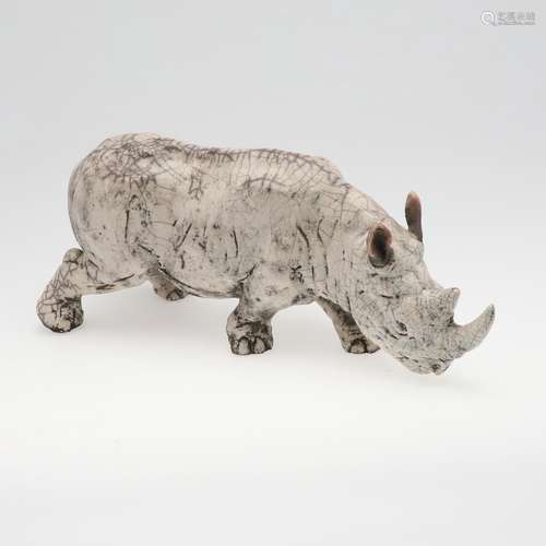 LARGE RAKU POTTERY RHINO.